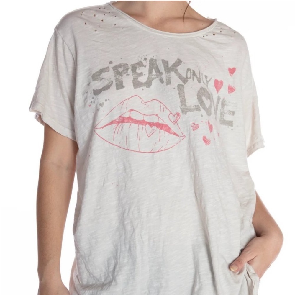 MAGNOLIA PEARL T-Shirt “Speak Only Love” Distressed Boyfriend OS - Picture 1 of 10